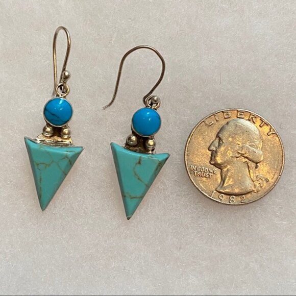 HOB EARRINGS STERLING SILVER 925 TURQUOISE WIRE DROP - Picture 3 of 7